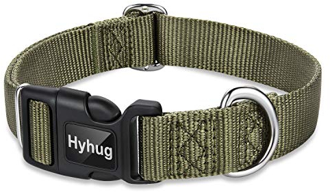 Hyhug entwirft EIN klassisches Hundehalsband, eine unabhängig gestaltete Schiebeschnalle, an der Erkennungsmarken und anderes Zubehör aufgehängt Werden können. (Groß, Militärgrün)