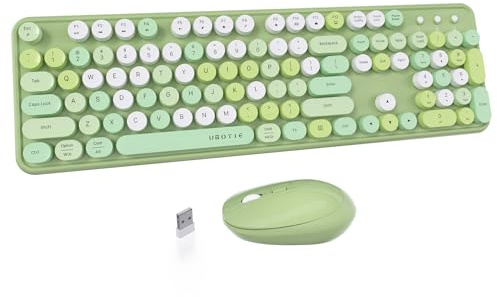 UBOTIE Coloridos teclados inalámbricos para computadora, Mouse Combinados, Teclas Flexibles para máquina de Escribir, Teclado de tamaño Completo, conexión sin caídas de 2.4 GHz y Mouse óptico