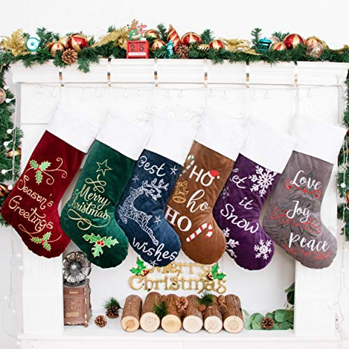Beyond Your Thoughts Nikolausstrumpf Weihnachtsstrumpf zum Befüllen & Aufhängen, Nikolaussocke Weihnachtsdekoration für Kamin, Weihnachtsbaum, Wand, Treppe,Mehrfarbig, 6er Set