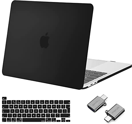 MOSISO Hülle Kompatibel mit MacBook Pro 13 Zoll 2024 2023 2022-2016 M2 M1 A2338 A2251 A2289 A2159 A1989 A1708 A1706,Plastik Schutzhülle Hartschale Case&Tastaturschutz&Typ C Adapter,Schwarz