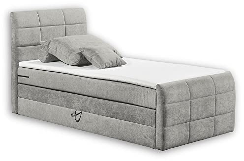 Stella Trading Kuba 2 Boxspringbett 120x200 mit Bettkasten, Schlamm - Bequemes Bett mit 7-Zonen-Federkern Matratze & Komfortschaum Topper - 123 x 113 x 220 cm (B/H/T)