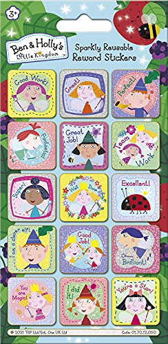 Paper Projects 01.70.12.050 Ben and Holly's Little Kingdom Sparkly Reward Stickers | Official Licensed Product | Reusable on Non-Porous Surfaces, 19.5cm x 9.5cm, Berry