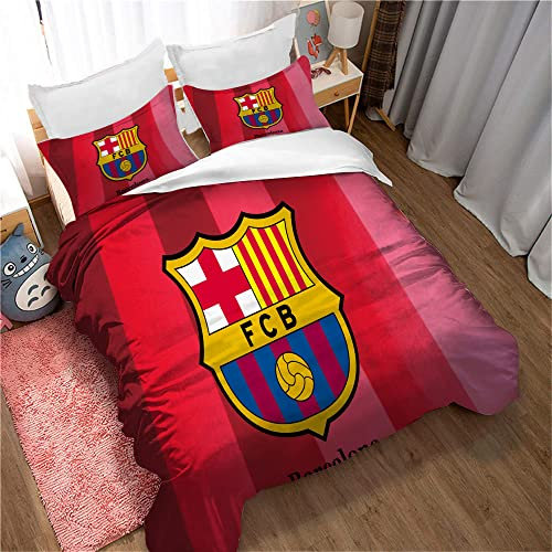 CHAOSE-DEB Fußballmannschaft FC Barcelona Bettbezug Einzigartiges Geschenk Weihnachtsbettwäsche-Set Faltenfrei Leicht Langlebig + 2 Kissenbezüge (Muster 04,135 x 200 cm)