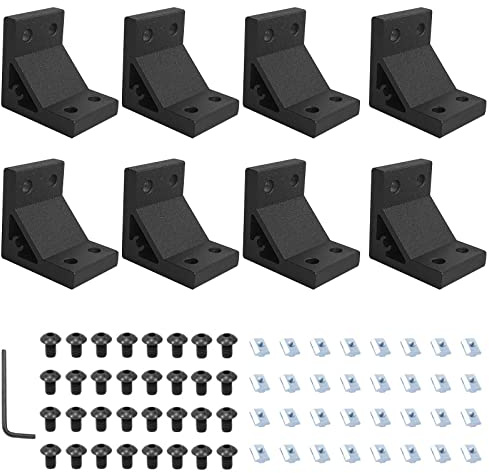iMetrx 8Pcs 2040 Corner Brackets Black Set with 32Pcs M5 T Slot Nuts, 32Pcs M5x12mm Hex Socket Cap Screw and 1Pcs M3 Wrench for 2040 Series Aluminum Extrusion Profile