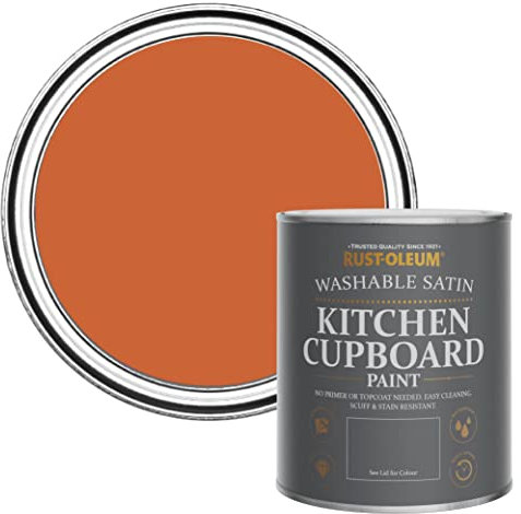 Rust-Oleum Orange Scrubbable Kitchen Cupboard Paint in Satin Finish - Tiger Tea 750ml