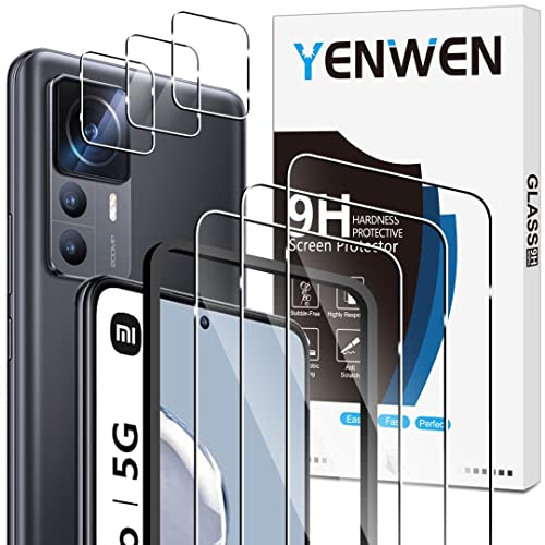 Yenwen Schutzfolie für Xiaomi Mi 12T Pro 5G / Mi 12T 5G, 3 Stück Panzer Schutz Glas mit 3 Stück Kameraschutz, 9H Härte Schutzglas Anti- Kratzer Handy Folie HD Klar Displayfolie
