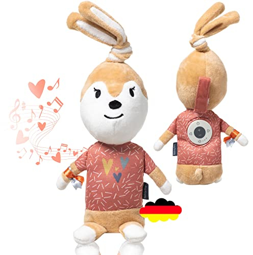 Spieluhr Baby - Frei bespielbares Kuscheltier Baby | Kuschelige Einschlafhilfe Babys mit Schlaf-Timer - Musikbox Kinder als Plüschtier | Einschlafhilfe Kinder bis 6 Jahre | Häsin mit Stoffsäckchen