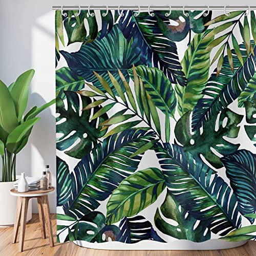 Hnmdmyi Rideau de Douche Feuilles Tropicales 180x200, Vert Foncé Banane Palmier Jungle Plante Botanique, Imperméable Polyester Tissu Lavable