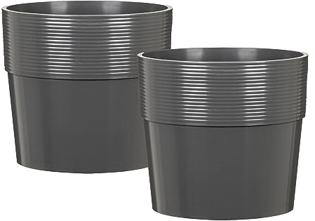 scheurich 2er Set Groove 8.1, Pflanzkübel/Blumentopf/Pflanzkübel/Pflanzkübel rund Farbe Nero aus recyceltem Kunststoff 8 Jahre Garantie für den Innenbereich
