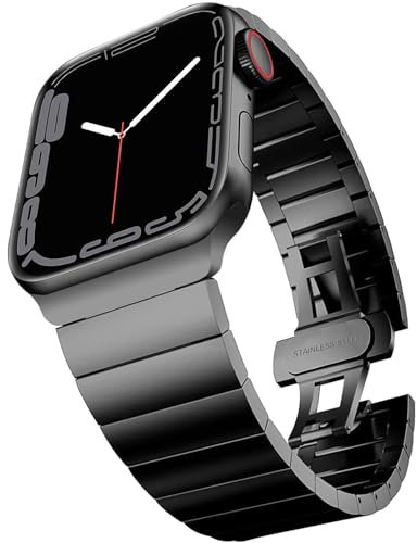 ALFARAY Metallarmband Kompatibel mit Apple Watch Armband Series 10 46mm 9 8 7 45mm Ultra 2 1 49mm SE Series 6 5 4 44mm, Edelstahl-Ersatzband für iWatch mit abnehmbarem Link für Damen Herren, Schwarz