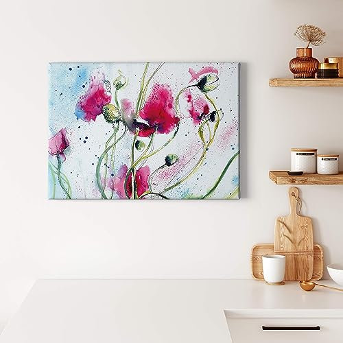 A.S. Création Leinwandbild Blumen floral in Wasserfarben - Kunstdruck weiß rosa - 70x50 cm Querformat - moderne Wanddekoration Schlafzimmer Wohnzimmer Küche - Bild auf Keilrahmen