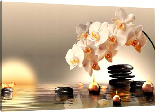 HUBDECO Leinwand Bilder Wohnzimmer - Bilder, Poster, Kunstdrucke - Leinwandbild - Bild auf Leinwand - Tolle Zimmerdekoration - Schlafzimmer Bilder - 120x80 cm - Weiße Orchidee