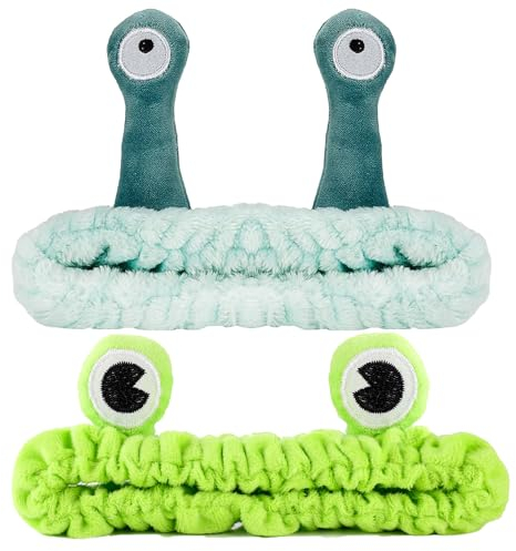 AOOTUERL 2 Pcs Bandeau Grenouille Et d'Escargot, Élastique Large Bord Animal, Doux Pour le Soin de Peau, Lavage de Visage, Douche, Sports, Yoga