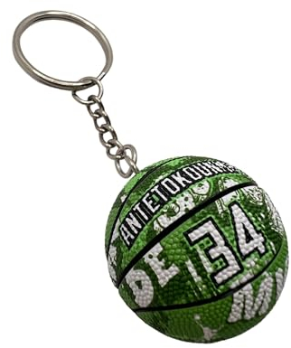 Balle porte-clés compatible avec NBA 34 Bucks Basket Gadget Accessoires Idée Cadeau Homme Femme Enfant Pendentif Créatif 3D, vert, Taille Unique