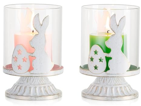 Ostern Deko Kaninchen Windlicht Teelichthalter:Romadedi Hase Glas Kerzenhalter Kerzenständer für Frühlingsdeko Stumpenkerzen Teelicht für Tischdeko Wohnzimmer Zimmer Room Kerzen Home Deko (2PCS)