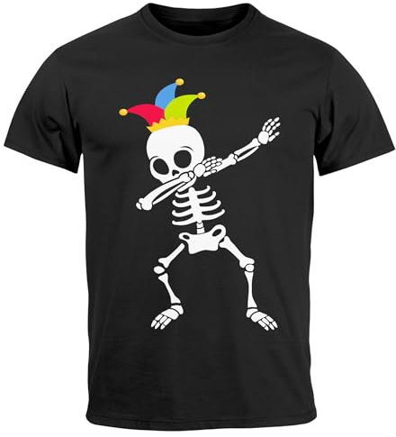 MoonWorks® Herren T-Shirt Fasching Karneval Dabbing Skelett Kostüm Verkleidung Faschingskostüme Männer Funshirt Schwarz L
