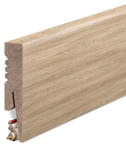 Plinthe en MDF lisse, longueur 207 cm, hauteur 8 cm, épaisseur 1,6 cm