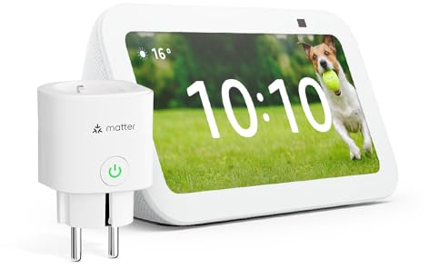 Echo Show 5 (3. Gen.) | Weiß + Meross Matter Smart Steckdosen, Funktionert mit Alexa - Smart Home-Einsteigerpaket
