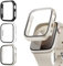 Lovmunia 3-Stück Schutzhülle mit Displayschutzfolie Kompatibel mit Apple Watch Series 9/8/7 45mm, Rundum Ultradünne Hard Gehäuse Eingebaut Kratzfest Gehärtetes Glas Schutzfolie für iWatch 45mm