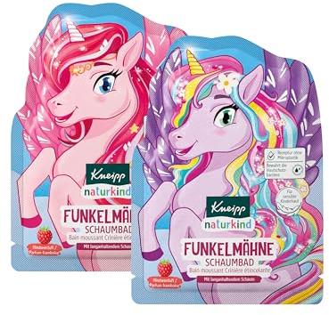 Kneipp naturkind Schaumbad Funkelmähne - Einhorn Badezusatz für Kinder mit Himbeerduft und pflegendem Jojobaöl - Magischer Pegasus Badespass für Kids - Rezeptur ohne Mikroplastik - 40ml