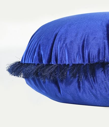 AVA Collections Runder Kissenbezug aus Samt, 55 x 55 cm, für Wohnzimmer, Bett, Meditation, Sofa, Zierkissen, runde Bezüge (blau, 55,9 x 55,9 cm rund)