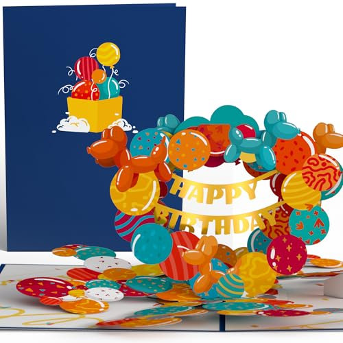 Lovepop® 3D Pop-Up Karte Geburtstag Geburtstagskarte mit Luftballons und Premium Goldeffekten | inkl. Umschlag & Versteckfach für Geld & Gutscheine