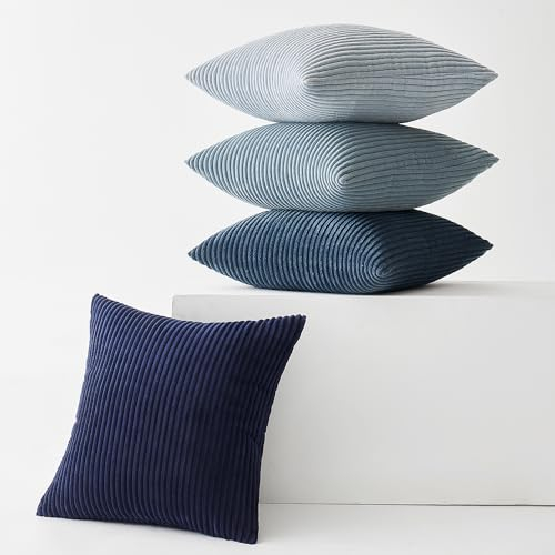 Slozzi 4er Set Kordsamt Kissenbezug Kissenbezüge Kissenhülle Sofakissen Dekokissenbezug Couchkissen Weich für Sofa Schlafzimmer Wohnzimmer Büro, 40x40 cm, Dunkelblau Serie