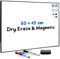 ANLIOTE Magnetic Dry Erase Whiteboard 60x45cm, Wall-Mounted Magnet Board with Black Aluminium Frame | for Home, Office, School | Includes Accessories & Mounting Kit
