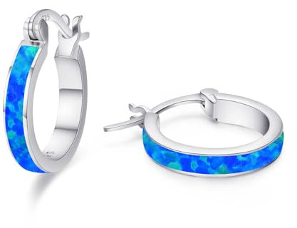 CHENGHONG Opal Ohrringe Silber 925 - Blaue Creolen Hypoallergen für Frauen, Damen und Mädchen