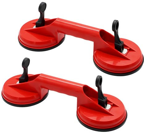 Iceten Heavy Duty Glass Suction Cups - Dual Cup Suction Lifter, Vacuum Handle Glass Suction Cups to Lift Glass, Tiles, Slabs, Lifting Capacity 100kg, Red (Pack of 2)