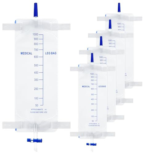 Dunkive 5 Stück Bein-Urin-Drainagebeutel mit elastischen Stoffbändern, Anti-Reflux-Ventil, 1000 ml Fassungsvermögen, Urin-Beinbeutel für Männer und Frauen, Urin-Drainagebeutel, männliche