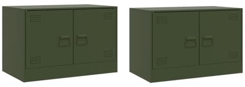 vidaXL Mobili TV 2 pz Verde Oliva 67x39x44 cm in Acciaio, supporto TV, mobile HiFi, consolle TV, credenza TV, mobile dispositivi multimediali