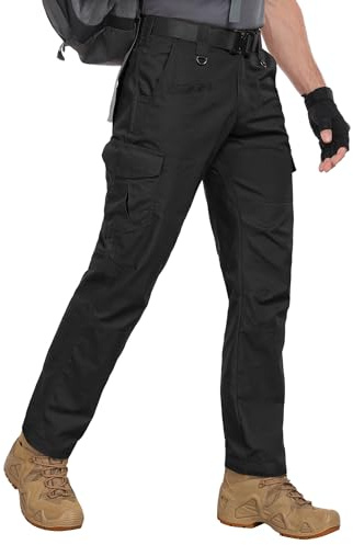 Zoofly Mens Cargo Work Pants Ripstop with Pockets Tactical Pants for Men Water Resistant Motorcycle Hiking Pants Elastic Black 38W*32L