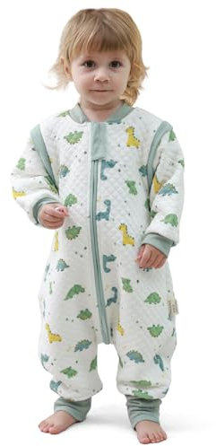 MIKAFEN Baby Schlafsack mit Füßen 2.0 Tog 100% Baumwolle, Kinder Ganzejahres Schlafsack mit Abnehmbare Ärmel,Ganzjährig Schlafsack mit Beinen,Dinosaurier, 3-4 Jahre