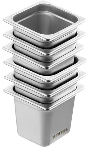 VEVOR 6 Pack Hotel Pans, 1/6 Size Anti-Jam Steam Pan, 0.8mm Thick Stainless Steel Restaurant Steam Table Pan, 6-Inch Deep Commercial Table Pan, Catering Storage Food Pan, for Industrial & Scientific