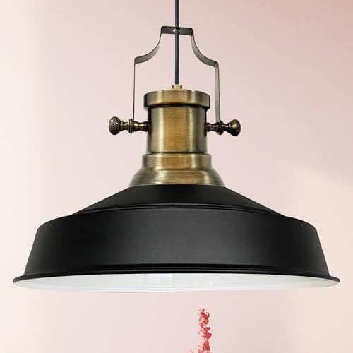 bamyum Asletl Hängelampe Industrial Schwarz Weiß Metall Ø40cm, Küchenlampe Schwarz Vintage, Hängelampe Esstisch Vintage E27, Pendelleuchte Schwarz Weiß, Wohnzimmerlampe Hängend, Pendelleuchte Esstisch