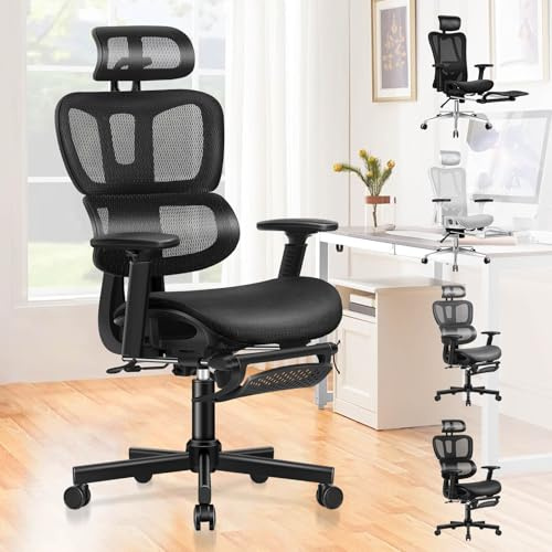 ALFORDSON Bürostuhl, Ergonomischer Schreibtischstuhl, Computerstuhl, Netzstuhl, Drehstuhl hat Verstellbarer Lordosenstütze, Kopfstütze und Armlehne Höhenverstellung, bis 180 kg belastbar