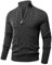 Les umes Mens Quarter Zip Sweater Cotton Mock Neck Pullover Sweaters Warm Long Sleeve Cable Knitted Jumper Dark Grey M