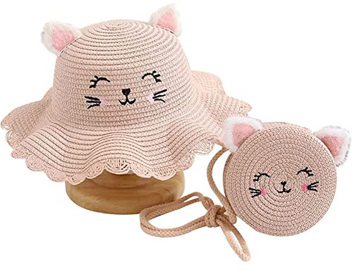 Keuyeo Chapeau Panama en Paille pour Enfants Filles, Joli Chapeau Pare- À Fleurs, Chapeau De Plage en Paille avec De Paille, Chapeaux De Protection