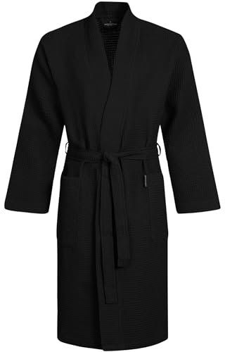 Morgenstern Peignoir Homme Coton Été Lux Gaufré Piqué Robe de Chambre Waffle Spa Piscine Léger Noir XXL Taille 60 62