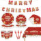 Mainiusi Partygeschirr Weihnachten Deko 86er, 16 Gäste Weihnachten Teller Set, Weihnachtstischdecke Party Geschirr, Weihnachten Dekoration Banner, Tischdecke, Pappteller, Servietten, Pappbecher (Rot)