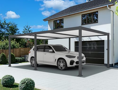 PURPLE LEAF Pergola 3.45 x 6.23 m Entwässerungssystem, Grauer und Weißes | Integrierte Entwässerung, Hohe Windstabilität, Hohe Schneelast, Kontrastreicher, Modernes Bi-Color-Design für Carport