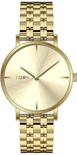 TORII Damenuhr Gold Edelstahl - rund Quarz G34GB.P4 Edelstahlarmband Strichindizes wasserdicht 50 m