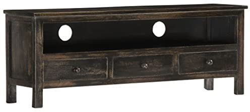 Lauuoeriau Meuble TV en bois de manguier massif Noir 120 x 30 x 45 cm
