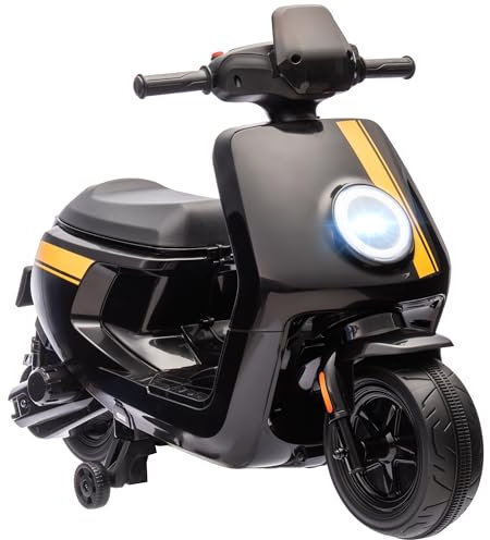 AIYAPLAY 6V Kids Electric Motorbike, Ride on Motorbike with Headlight, Music, Forward Reverse, Training Wheels, for Ages 18-36 Months, Black