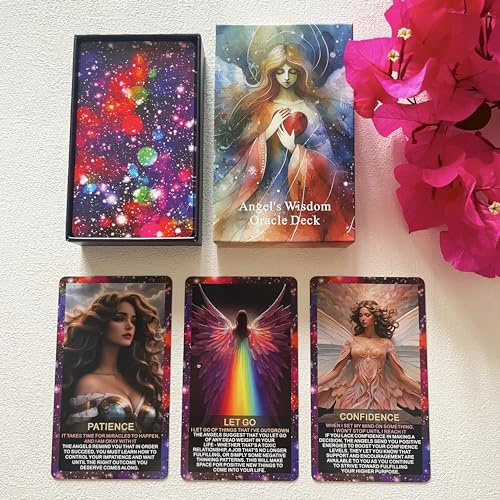 Tmenreiy Angel's Wisdom Oracle Cards Deck, Oracle Cards for Beginners, Angel Number Affirmation Cards, Oracle Deck Used for Your Path to Divine Guidance