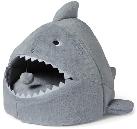 Amazon Basics Katzenhaus in Haiform Katzenhöhlenbett für Hauskatzen, Katzenzelt mit Waschbarem, Gepolstertem Kissen, Spielbett für Katzenjunge, 43,2cm x 40,6cm x 35,6cm, Grau