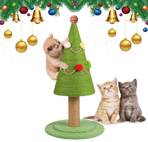 Rascador de Árbol Navideño Tabla Rascadora De Sisal Natural Colorida | Poste Rascador para Gatos Torre Interactiva Para Mascotas Decoración Navideña Navideños