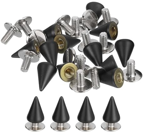 QUARKZMAN 16 Sets Spikes und Nieten-Set, 7mm Kegel-Spikes Punk Rock Nieten Schraubnieten Schraub-Schnellnieten Schrauben für DIY Lederhandwerk Gürtel Taschen Schuhe Zubehör, Schwarz