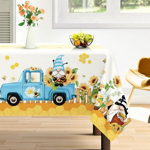 Arquiel Tischdecke Sonnenblume, Tischdecken Gelb Blume GNOME Abwaschbar Wasserabweisend Rechteckige Tischtuch Tischdeck für Haus Küche Esszimmer Party Dekoration FrüHling/Sommer(152 x 213 cm)